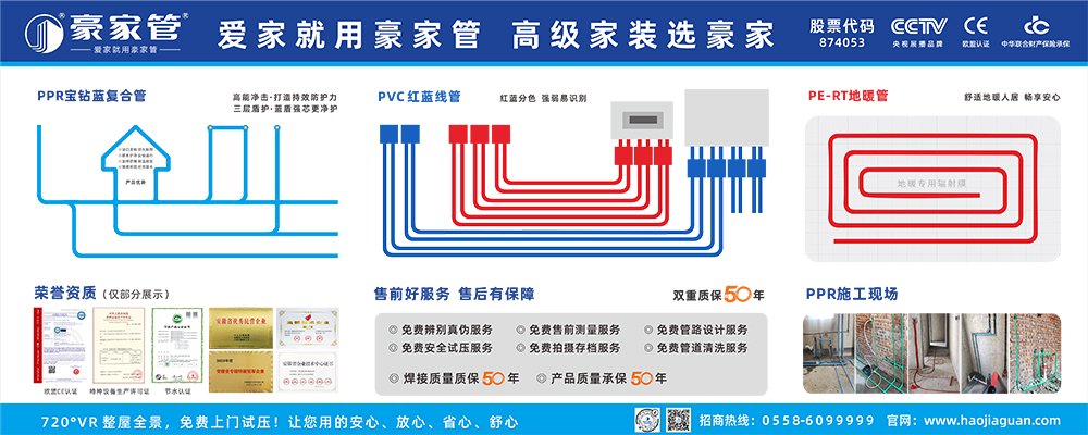 豪家管-經(jīng)銷商室內(nèi)廣告、展板、形象墻（2米X5米，PPR+PVC+PERT）